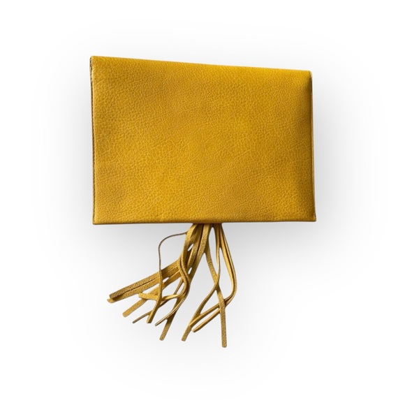 new Street Level ༄ Leather Tassel Envelope Clutch Handbag Bag ༄ Goldenrod Yellow - Picture 9 of 13